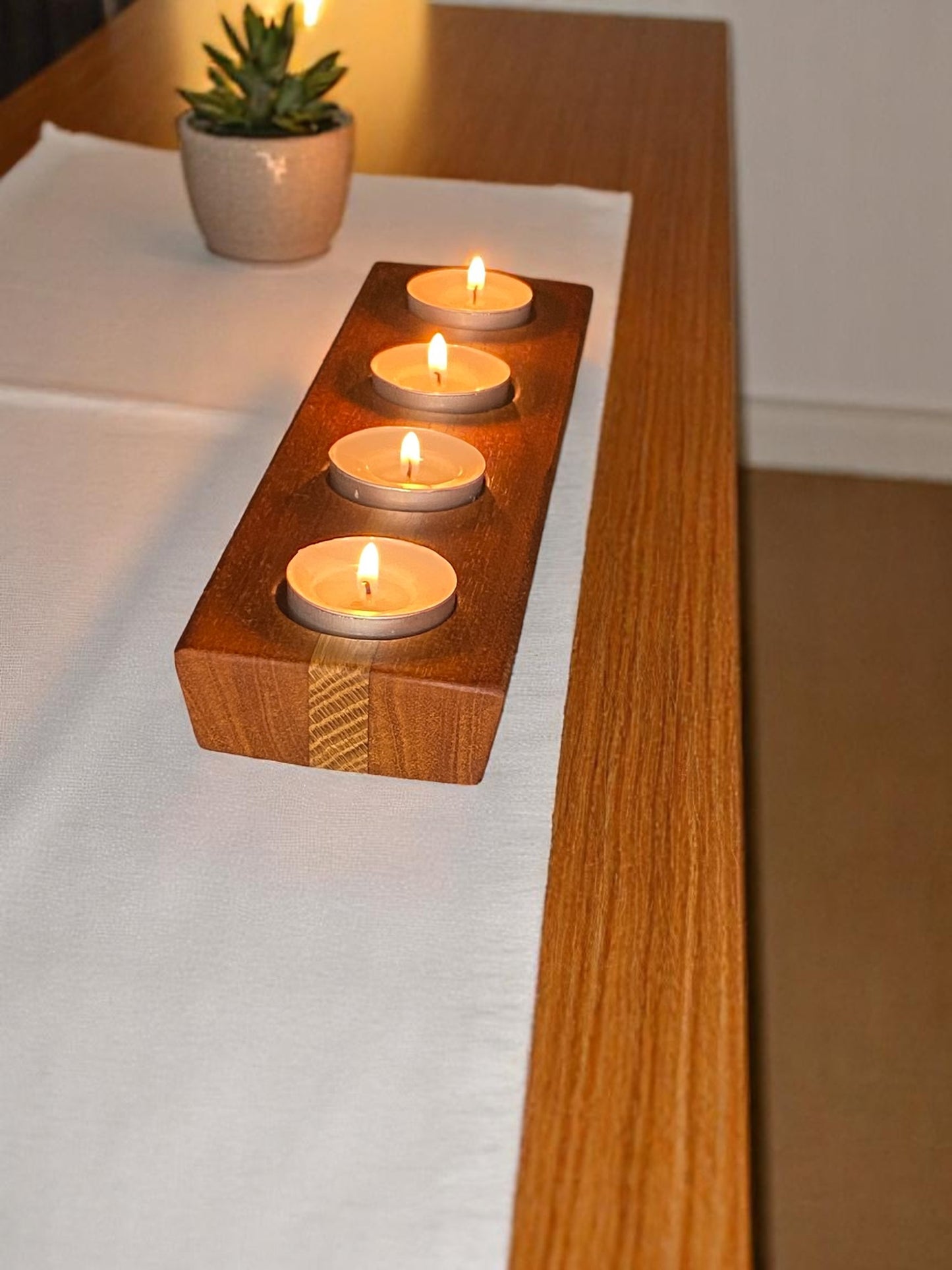 Hardwood Reversible Candle Holder - 4+3-Light Design