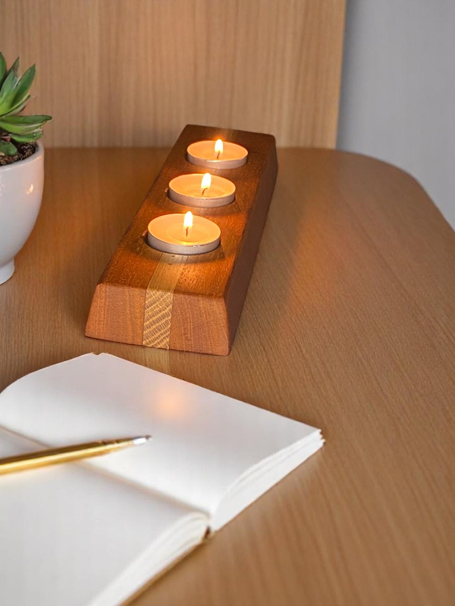 Hardwood Reversible Candle Holder - 4+3-Light Design