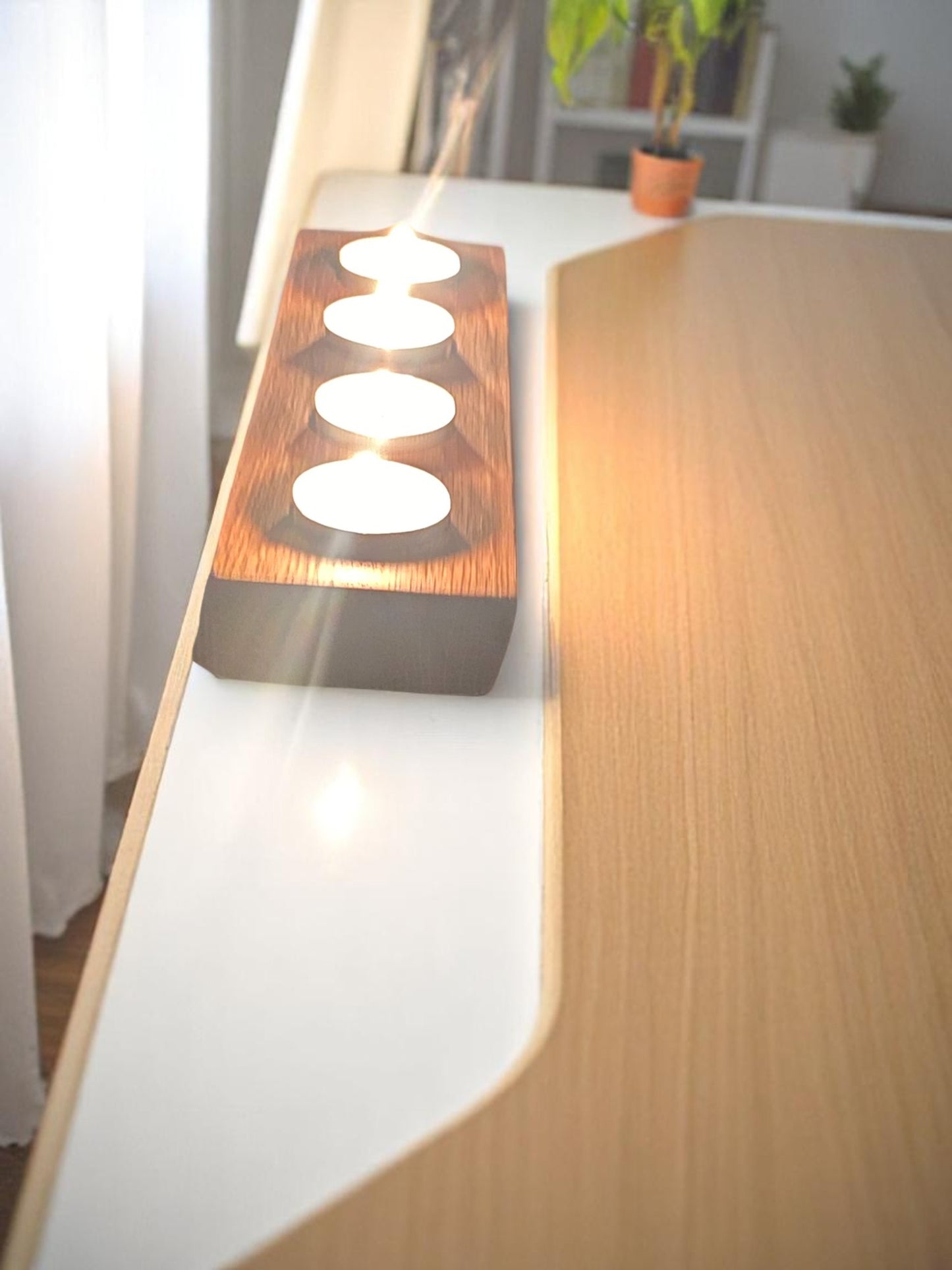 Hardwood Reversible Candle Holder - 4+3-Light Design