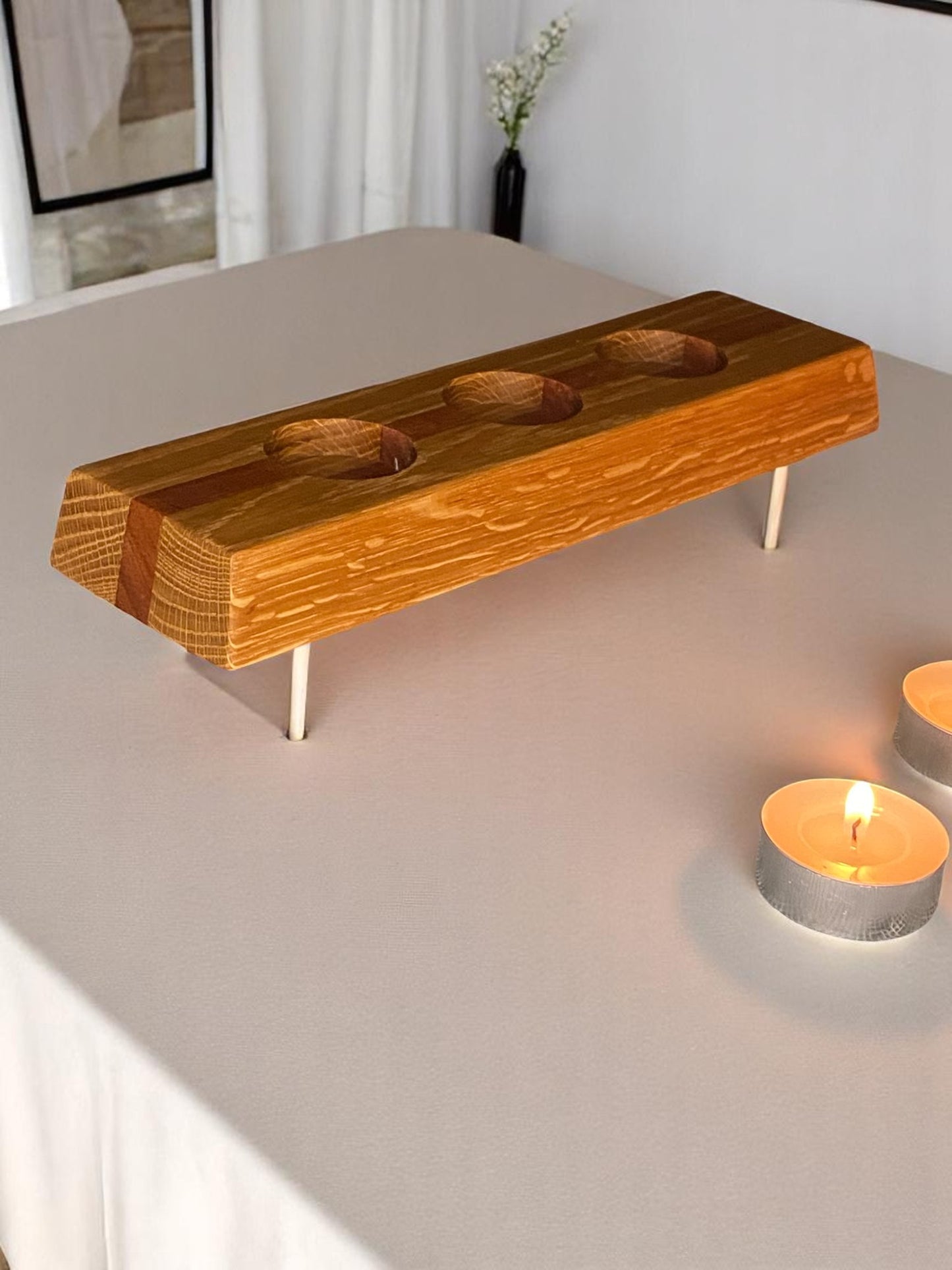 Hardwood Reversible Candle Holder - 4+3-Light Design
