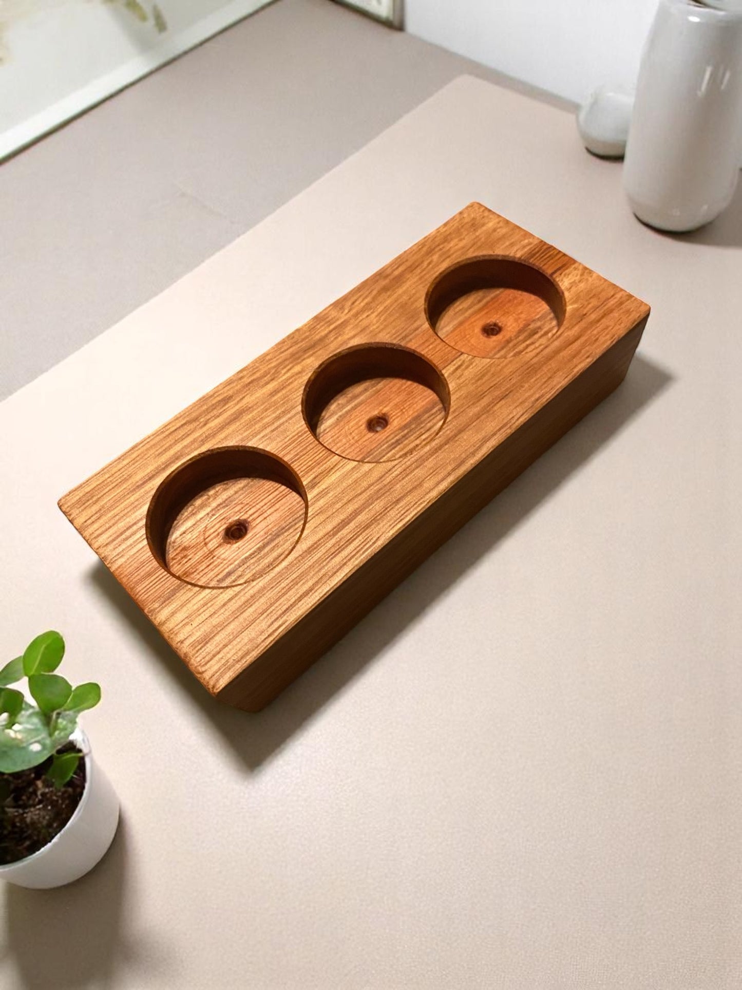 Hardwood Reversible Candle Holder - 3+2-Light Design