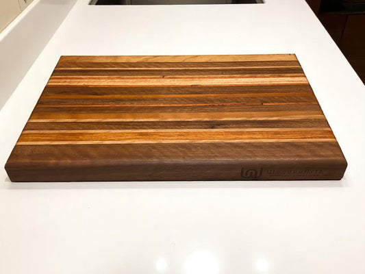 The Terra - Medium Blackwood Chopping Board with Rosewood & Blackbutt Accents