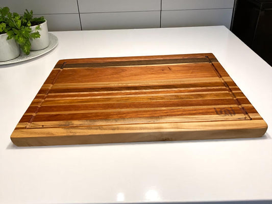 The Outback Blush – Extra-Wide Red Gum Chopping Board with Spotted Gum & Blackbutt Accents